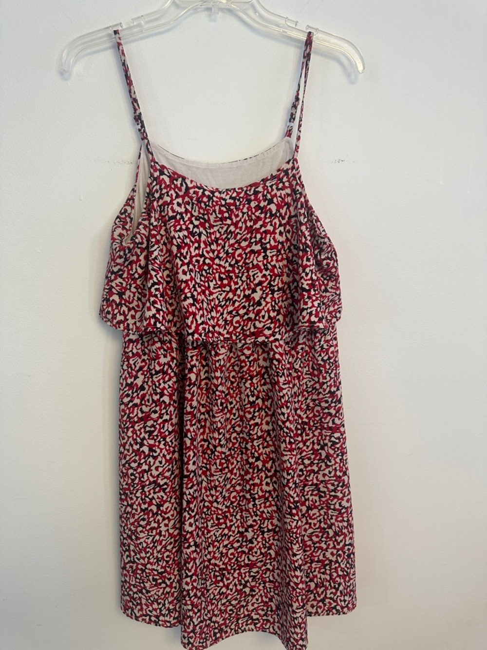 SHEIN Red, Black and White Printed Spaghetti-Strap Mini Dress